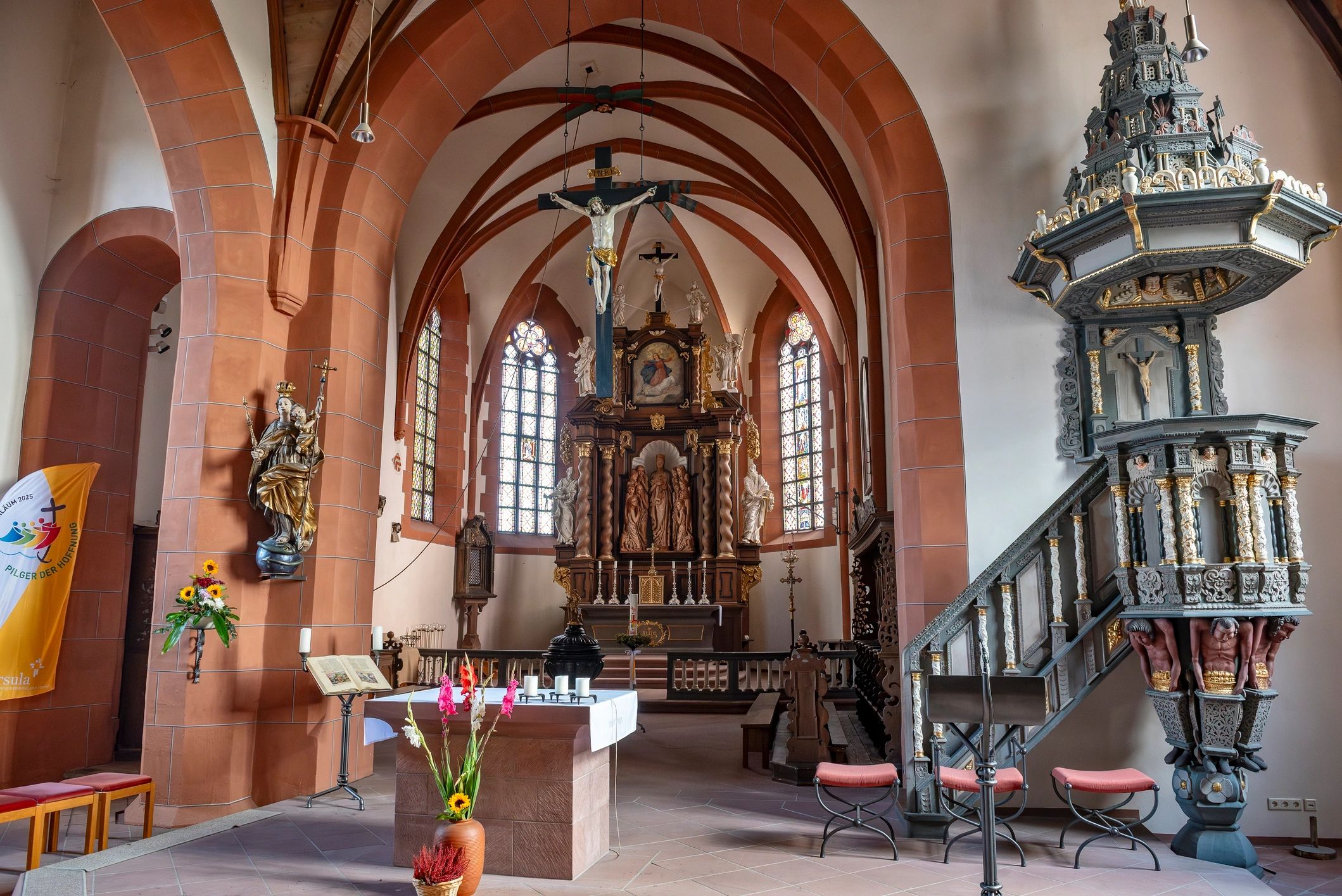 Empty church interior with altar and choir